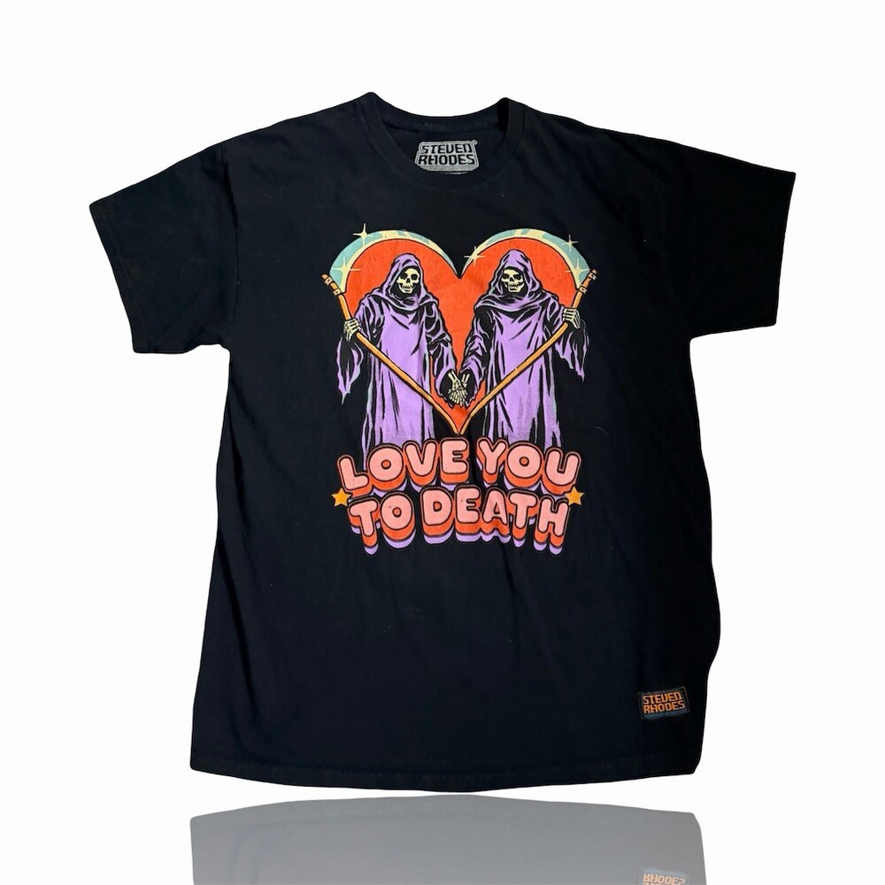 Steven Rhodes Love You To Death Graphic T-Shirt Unisex Black Size L